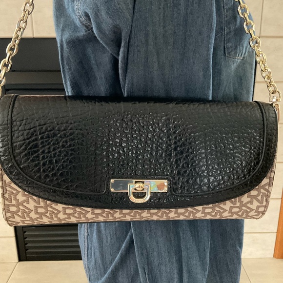 DKNY Black Monogram Clutch/Shoulder Handbag - Picture 3 of 12